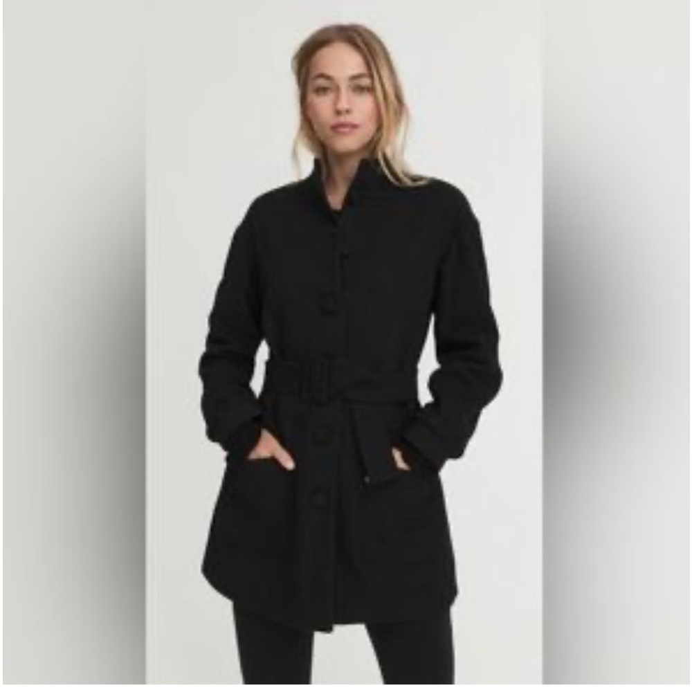 Something Navy Noelle Black Wool Blend Belted Coat XS